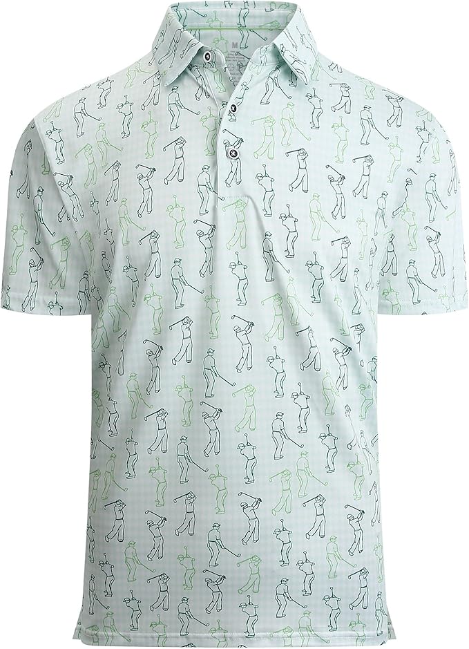 Alex Vando Mens Golf Shirt Moisture Wicking Quick-Dry Print Performance Polo Shirts for Men