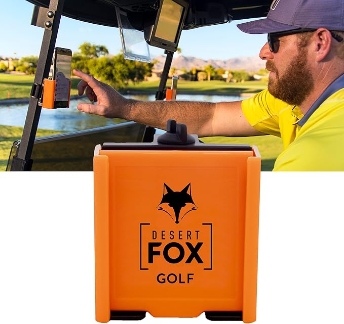 DESERT FOX GOLF Phone Caddy – Adjustable Golf Cart Phone Holder with Secure Strap for Hands-Free GPS & Golf Apps – Universal Fit - Orange