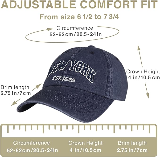 Elidan NY Dad Hat New York EST.1625 Cotton Cap, Adjust Buckle Strap, Unstructured Low-Profile NY Baseball Cap for Men & Women
