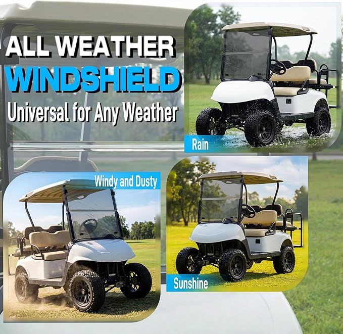 Golf Cart Windshield 3/16"(5MM) Thick Replacement for EZGO RXV 2008-up Foldable Tinted Upgrade Thick Acrylic Impact Resistant Shatterproof Anti-UV with Mounting Hardware