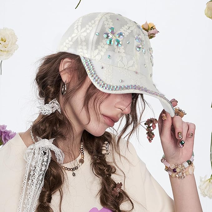 Hoce Fashion Rhinestone Denim Baseball Cap Studded Bling Hat for Women