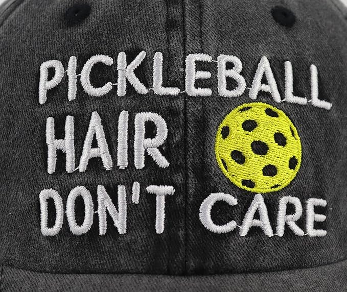 Pickleball Hair Don't Care Hats for Men Women, Funny Adjustable Embroidered Wash Cotton Gifts Baseball Caps