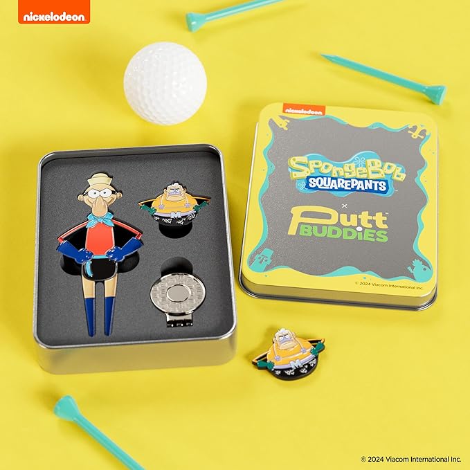 Officially Licensed Spongebob Mermaid Man & Barnacle Boy Divot Tool and Ball Marker Gift Set with Magnetic Hat Clip and Collectible Protective Tin, Golf Accessories for Fans and Golfers