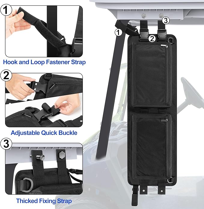 PGmoon Golf Cart Ceiling Storage Bag, Golf Cart Overhead Organizer Bag Compatible with Club Car Precedent,Tempo, Onward, Black