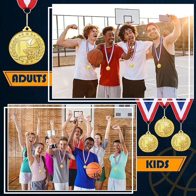 Misdary 12 Pack Medals with Neck Ribbons Team Participation Trophies for Kids Sports Awards Party Favors for Sports Competitions Celebration Gift