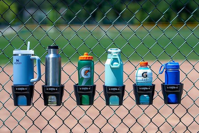 Purple Water Bottle Holder for Fence | Cup Holder and Caddy | Holds Stanley, Yeti, Gatorade Products | Baseball and Softball Dugout Organizer, Stackable for Easy Storage | Made in USA (Purple)
