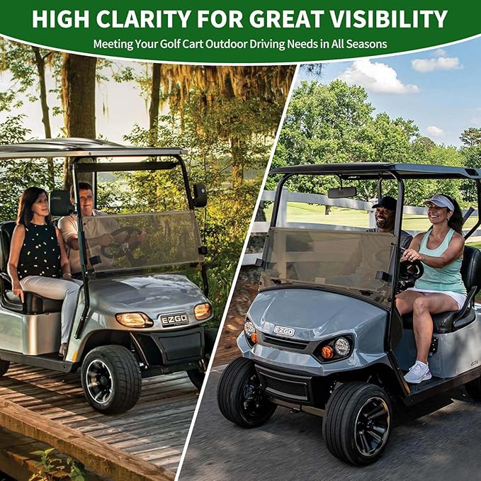 Tinted Golf Cart Windshield 3/16" (5MM) Thicken for 2014-Up EZGO TXT, 41.42" W ×34.64" H, Fits 1"×1" Square Rail Front Foldable Windscreen Glass Shatterproof & Shield UV, Scratch Resistant