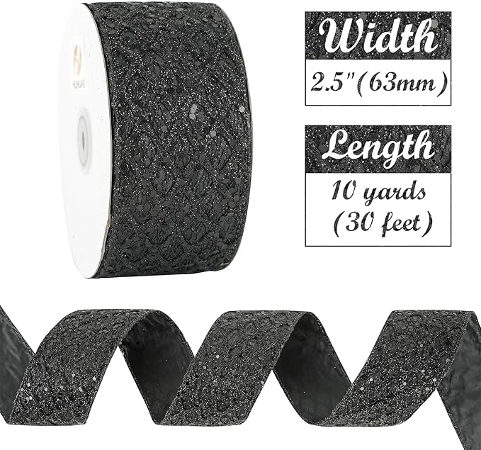 HUIHUANG Glitter Black Wired Ribbon - Image 3