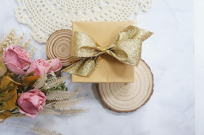 CT CRAFT LLC Glitter Wired Ribbon 1.5" x 10 Yards Light Gold - Image 5