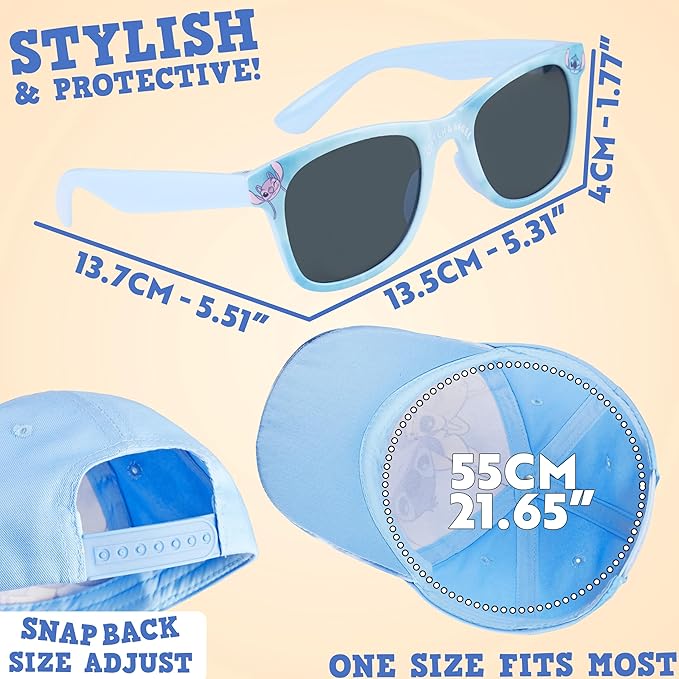 Hello Kitty | Disney Stitch | Care Bears Baseball Cap & Sunglasses for Girls UV400 Sun Protection Gifts for Girls