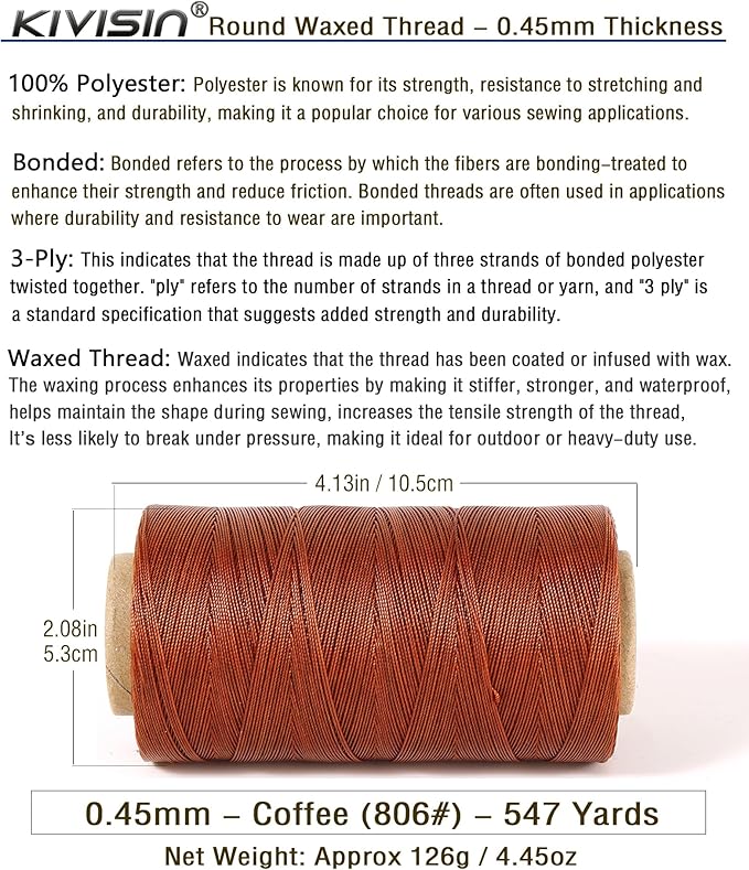 Thin Wax Polyester Thread, 547 Yards, 3 Ply Round Waxed Cord Strings - Image 2