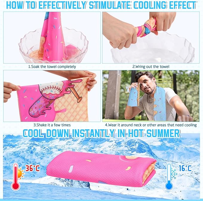 FuWeave 24 Pcs Sports Cooling Towels Baseball Basketball Softball Breathable Soccer Football Volleyball Microfiber Ice Towel Fast Drying for Party Favors Team Gift (Ice Cream Drip,40 x 12 Inch)