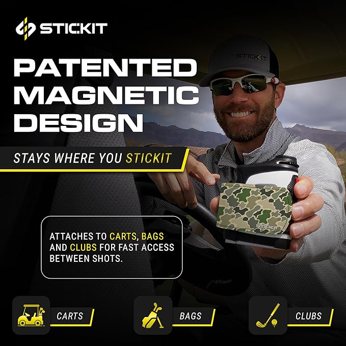 STICKIT Magnetic Rangefinder Strap | Strong Magnet Securely Holds to Golf Carts and Golf Clubs for Easy Access | Slim, Form Fitting, Size Adjustable