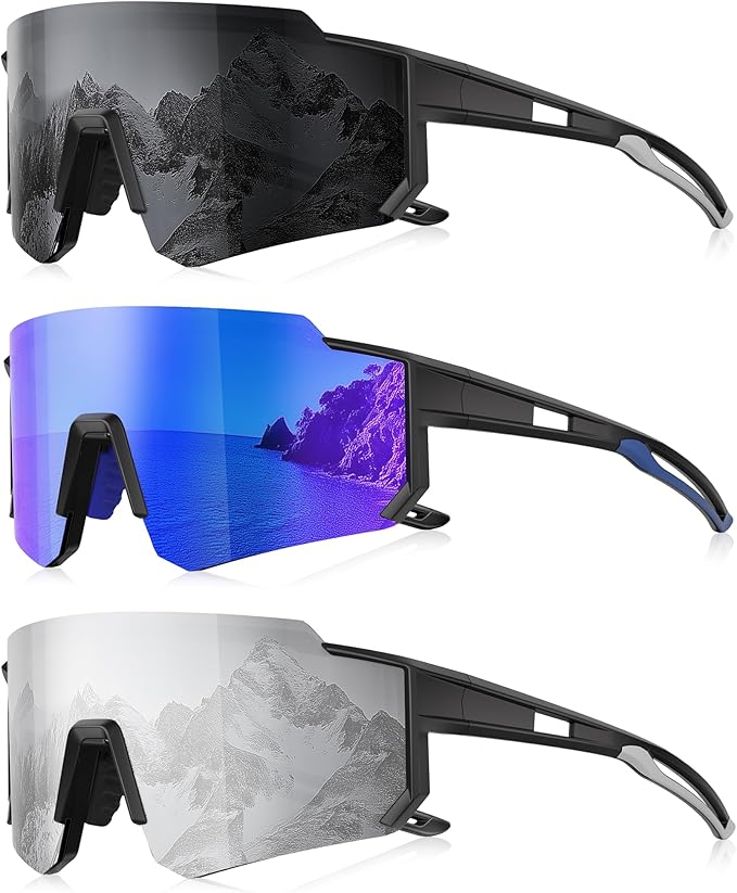 3 Pack Polarized Sunglasses for Men Women, Sports Mens Sunglasses with UV Protection for Baseball Cycling Running