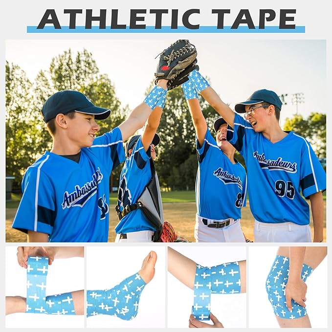 TrelaCo 1 Pcs Wrist Tape Baseball Cross Athletic 2in x 23ft Cotton Cross Wrist Tape Serrated Edges for Fingers Ankles Injury Wrap, Football Baseball Hockey Soccer (Blue)