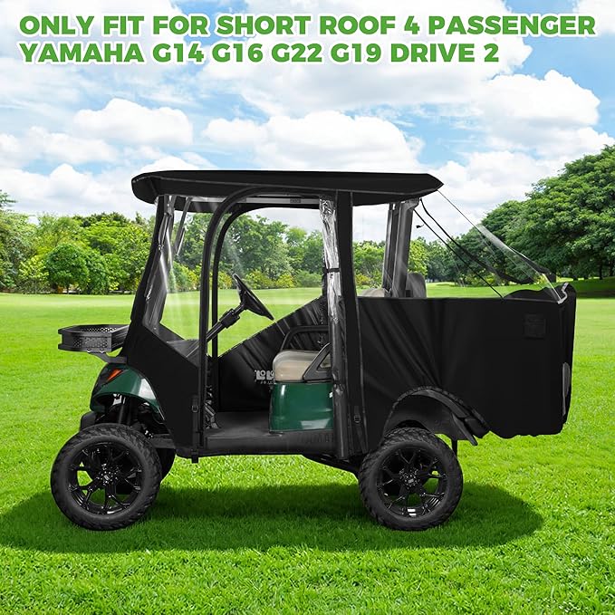 10L0L Golf Cart Driving Enclosure 2/4 Passenger for Yamaha G14 G16 G22 G29 Drive2 with Heavy Duty Zipper,600D Golf Cart Rain Cover Driving Covers with Roll-up Windshield, 4-Sided Clear Window