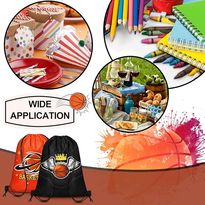Grneric 18 Pcs Basketball Party Favor Bags Drawstring Bags Bulk Candy Goodie Bag Basketball Themed Presents for Sports Teams