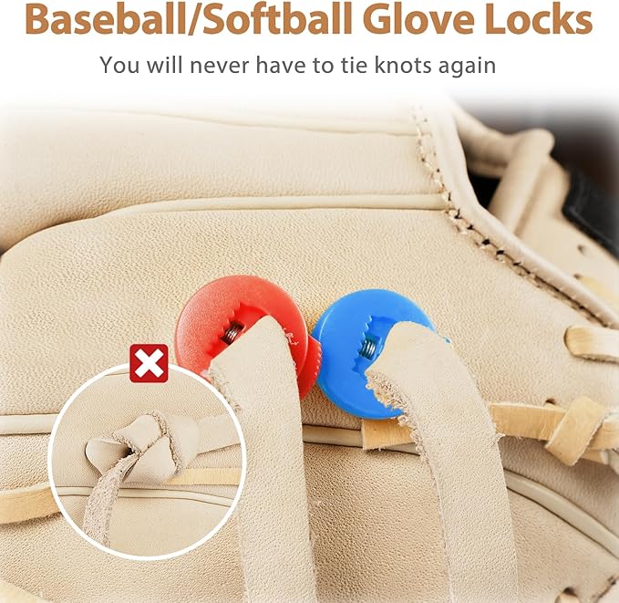Glove Locks, 8-Pack Baseball/Softball Glove Lace Locks – Vibrant Colors, No Retie Knots, Spring-Lock Tech, Durable Design.