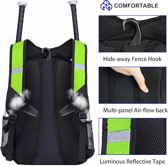 DAFISKY Baseball Bag Softball Backpack - Youth Adult T Ball Bat Equipment Bag with Bat Helmet Holders, Shoe Compartment