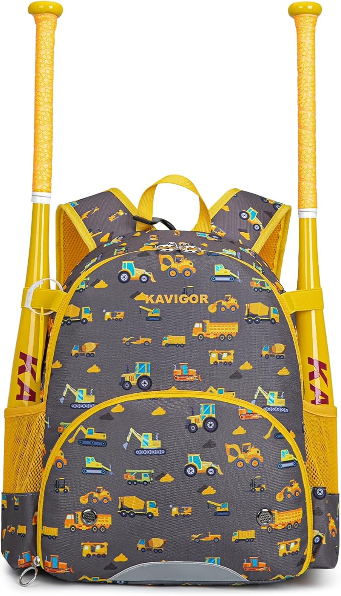 KAVIGOR Youth Tball Baseball Backpack, Lightweight Softball Bag with Shoes Compartment & Name Tag, Reinforced Zippers & Seams
