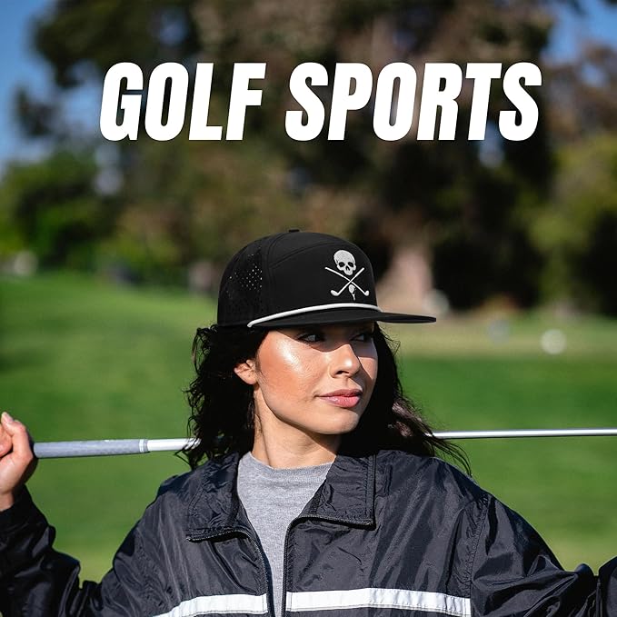 Bamveio Funny Golf Hats Flat Bill for Men Women,Golf Gifts Skull Baseball Cap for Adults Humor