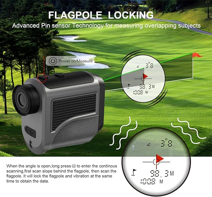 1200Yards Range Finder Golf with Slope, 7X Magnification Range Finder, Lightweight Portable Rechargeable Rangefinder, Flag Lock Vibration, Switch for Legal, Range Finders for Hunt Golf Accessory(Grey)