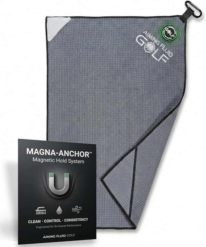 Magnetic 3-Stage Cleaning System Golf Towel - Microfiber Rag with Magnet for Golfcart Bags for Men and Women Golfers Accessories (Gunmetal Grey, 16" x 24" Stubby)