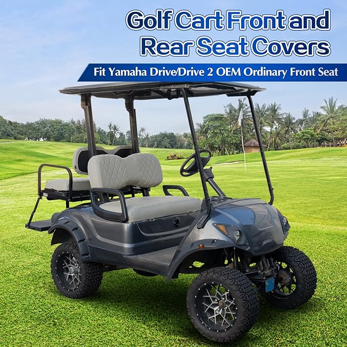 NOKINS 4PCS Golf Cart Diamond Seat Covers Kit,Front and Rear Seat Covers for Club Car Precedent/EZGO TXT/Yamaha Original Regular Seat Cushion (Oysters Grey, Fit Yamaha Drive/Drive 2)