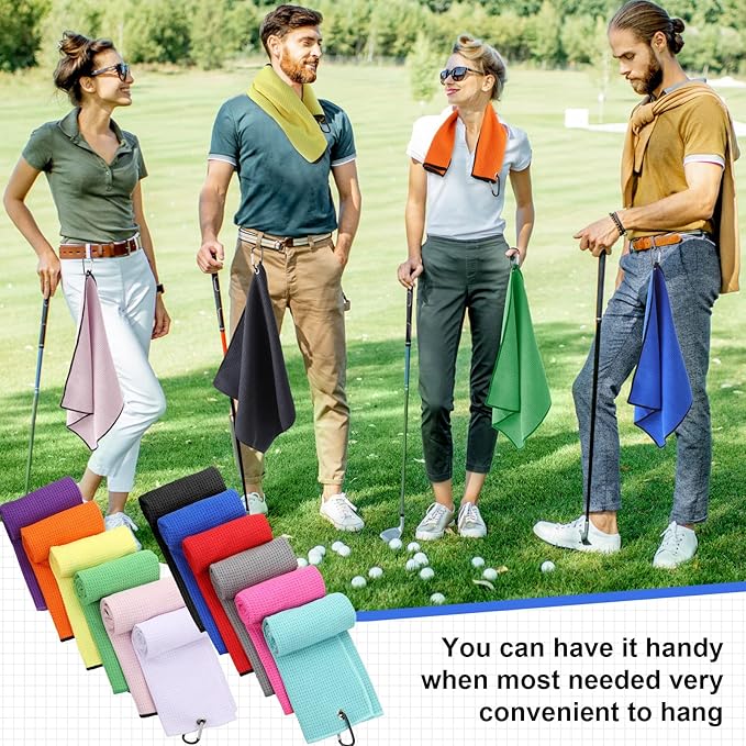 Batiyeer Golf Towel Bulk for Golf Bags 16'' x 16'' Microfiber Fabric Towel with Clip Waffle Pattern, Fitness, Camping, Hiking, Yoga