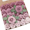 Floroom Artificial Flowers 25pcs Real Looking Mauve Ombre Colors Foam Fake Roses by Floroom