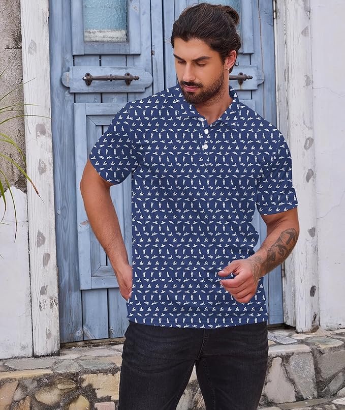 Golf Polo Shirts for Men Funny Print Short Sleeve Golf Shirts Performance Golf Polos