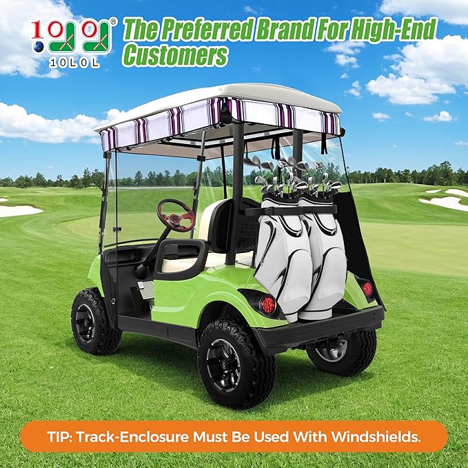 10L0L 2 Passenger Track-Style Enclosure Cover for Yamaha G29 Drive/Drive 2, Waterproof 600D Polyester Rain Shelter with Pre-Drilled Awning Track, 3-Piece Zip-Off Design, Roll-Up All Sides,Valance