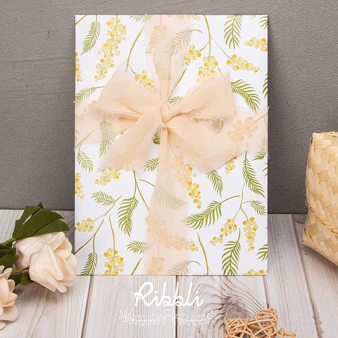 Ribbli Champagne Chiffon Ribbon 1-1/2 inch x 20 Yard Handmade Fringe Chiffon - Image 4