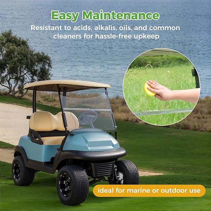 10L0L Golf Cart Windshield for Club Car Precedent 2004-Up, Tempo, 2017-Up Onward, One-Piece Hinge Design, Clear/Tinted Anti-UV Impact Resistant,HD View, 37.5" W X 33.6" H