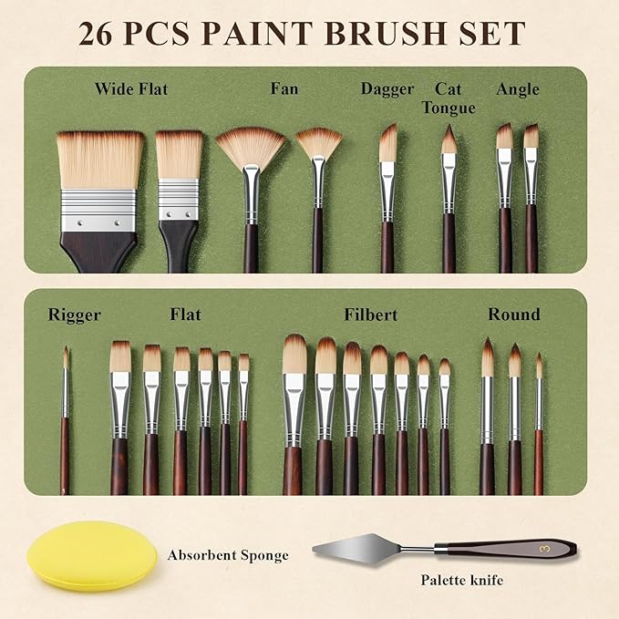REDSHELL 26pcs Paint Brush Set, Travel Watercolor Acrylic Paint Brushes - Image 2