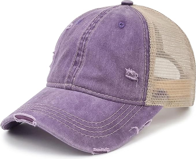Funky Junque Trucker Hat for Women – Distressed Low Profile Western Camo Baseball Cap with Mesh, Trendy and Adjustable Fit