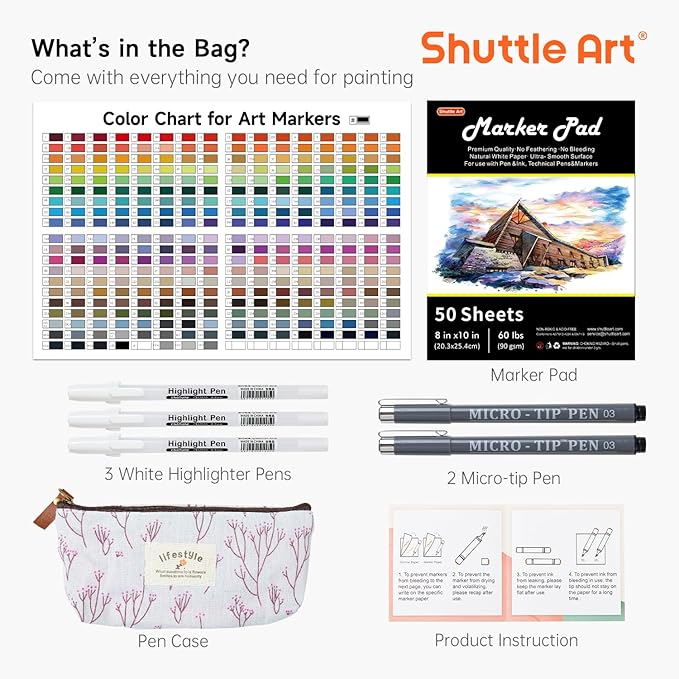 Shuttle Art 310 Colors Alcohol Markers, 309 Colors Dual Tip Art Marker Set Plus - Image 2