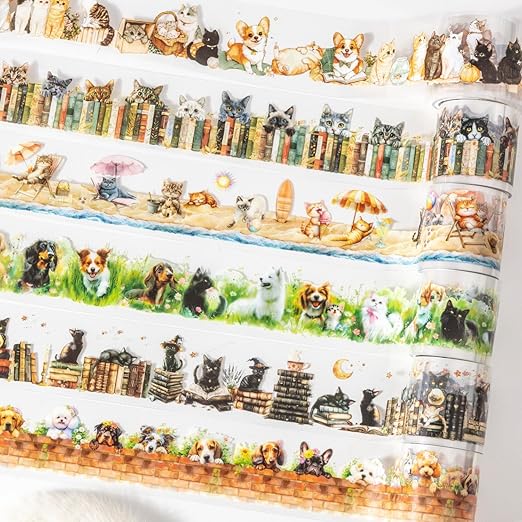 PET Tape Set for Junk Journal, 6 Rolls Cute Cat Tape Stickers, Journaling by MisKepaa