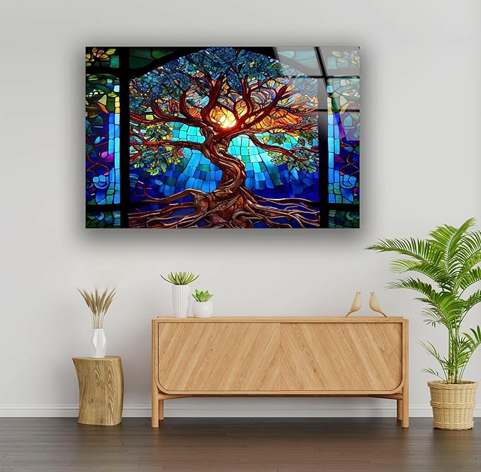 My Photostation.com 35.5Wx30H'' Stained Blue Life of Tree Glass Wall - Image 8