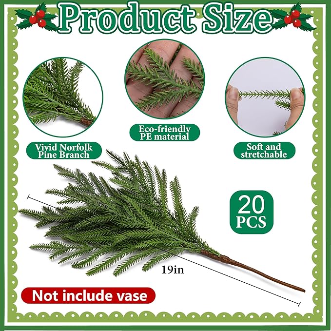 25 Pcs Christmas Norfolk Pine Branches - Image 2
