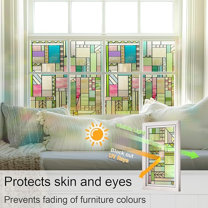 3D Stained Glass Window Privacy Film, Heat Control UV Blocking Static Cling - Image 3