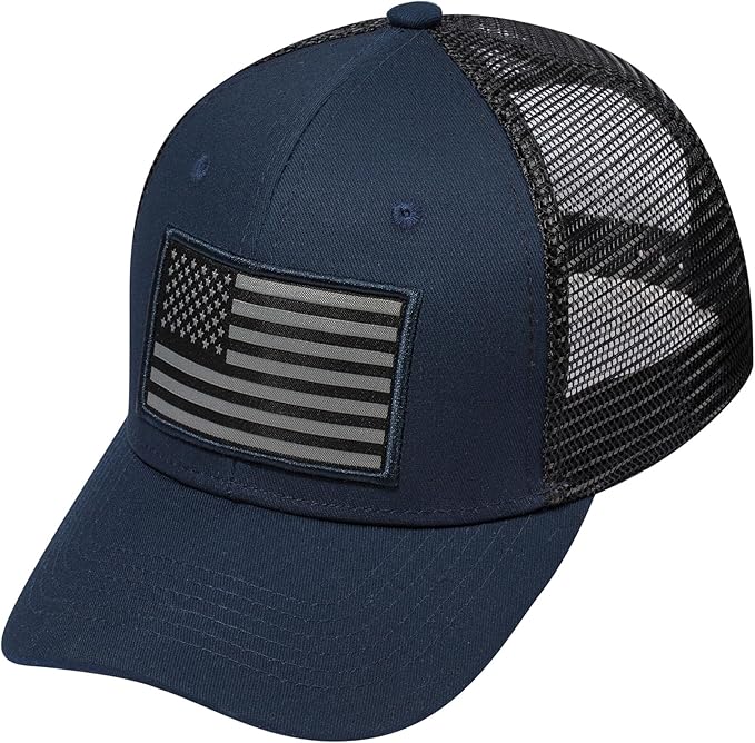 American Flag Trucker Hat, Patriotic Baseball Cap for Men & Women, Breathable Mesh Adjustable Snapback, USA Flag Patch
