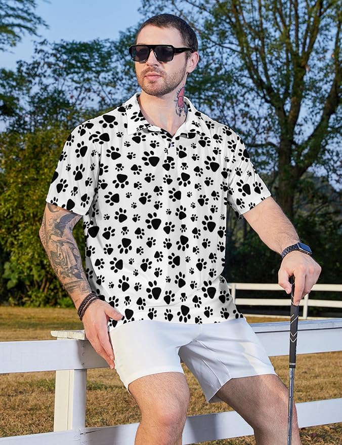 HUURAY Funny Golf Polos for Men Funny Print Short Sleeve Shirts Quick Dry Polo Shirts Hawaiian Shirt Performance Golf Outfits