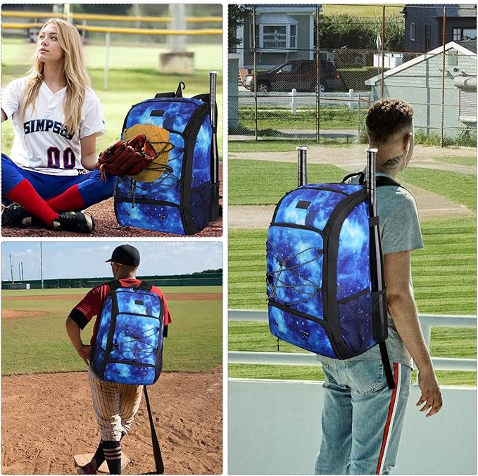 MATEIN Baseball Backpack, Softball Bat Bag with Shoes Compartment for Youth, Boys and Adult, Lightweight Baseball Bag with Fence Hook Hold TBall Bat, Batting Mitten, Helmet, Caps, Teeball Gear