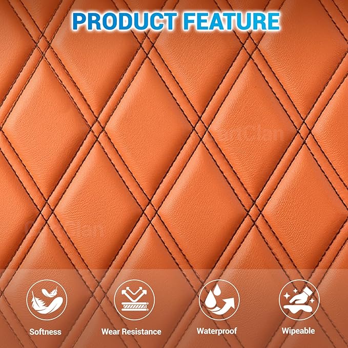 Golf Cart Diamond Seat Covers Kit Suitable for 2000.5-UP Club Car DS Standard Front Seat Cushion, Club Car Front Seat Covers Kit No Drilling & Waterproof (Brown PVC Leather & Black Stitching)