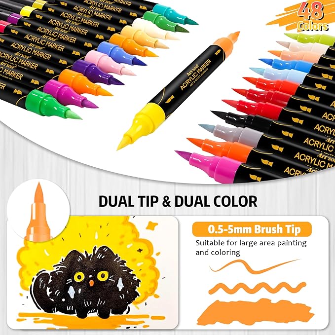 48 Colors Acrylic Paint Pens, 24 Pack Dual Tip Acrylic Paint Pens Markers - Image 3
