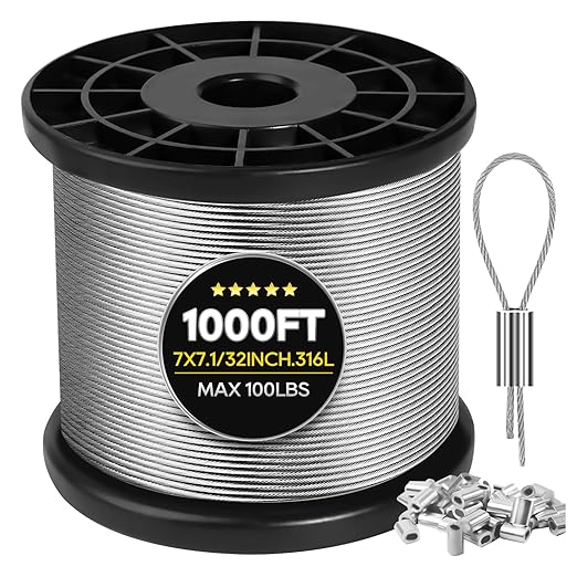316 Stainless Steel Cable, 1000FT 1/32IN Wire Rope 7 * 7 Strand by Unknown