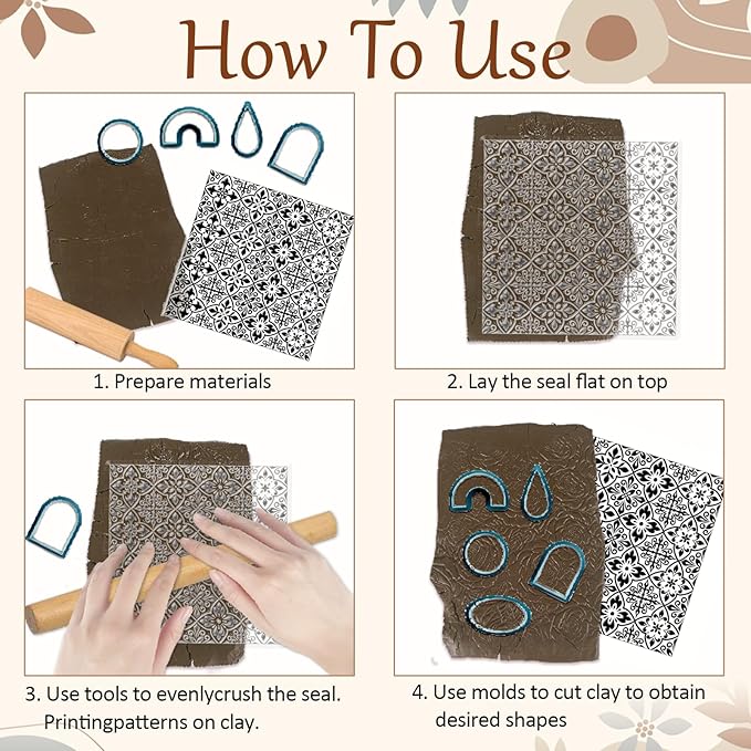 CHGCRAFT Mandala Pattern Polymer Clay Texture Sheet Retro Tile Pattern Silicone - Image 4