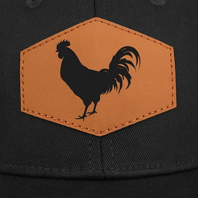 Rooster Baseball Cap for Chicken Lovers,Leather Trucker Hat Snapback Hat for Men Women Brown