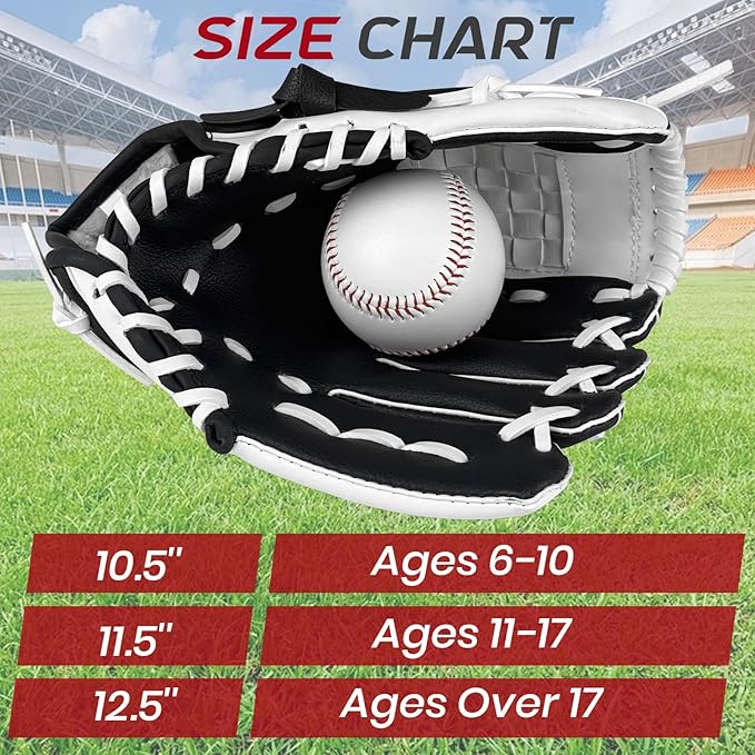 Baseball Glove + Ball Sets, Softball Glove, Baseball Mitt, 10.5''-12.5'' for Youth/Adult Training and Beginner Play, Synthetic Leather Softball Mitt